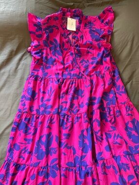 Abella Fuchsia and Purple Floral Tiered Maxi Dress